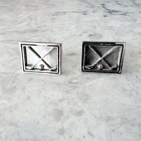 Golf Club Ball Cufflinks Men One Size Silver Tone Iridescent Rectangle Unbranded - Picture 4 of 6